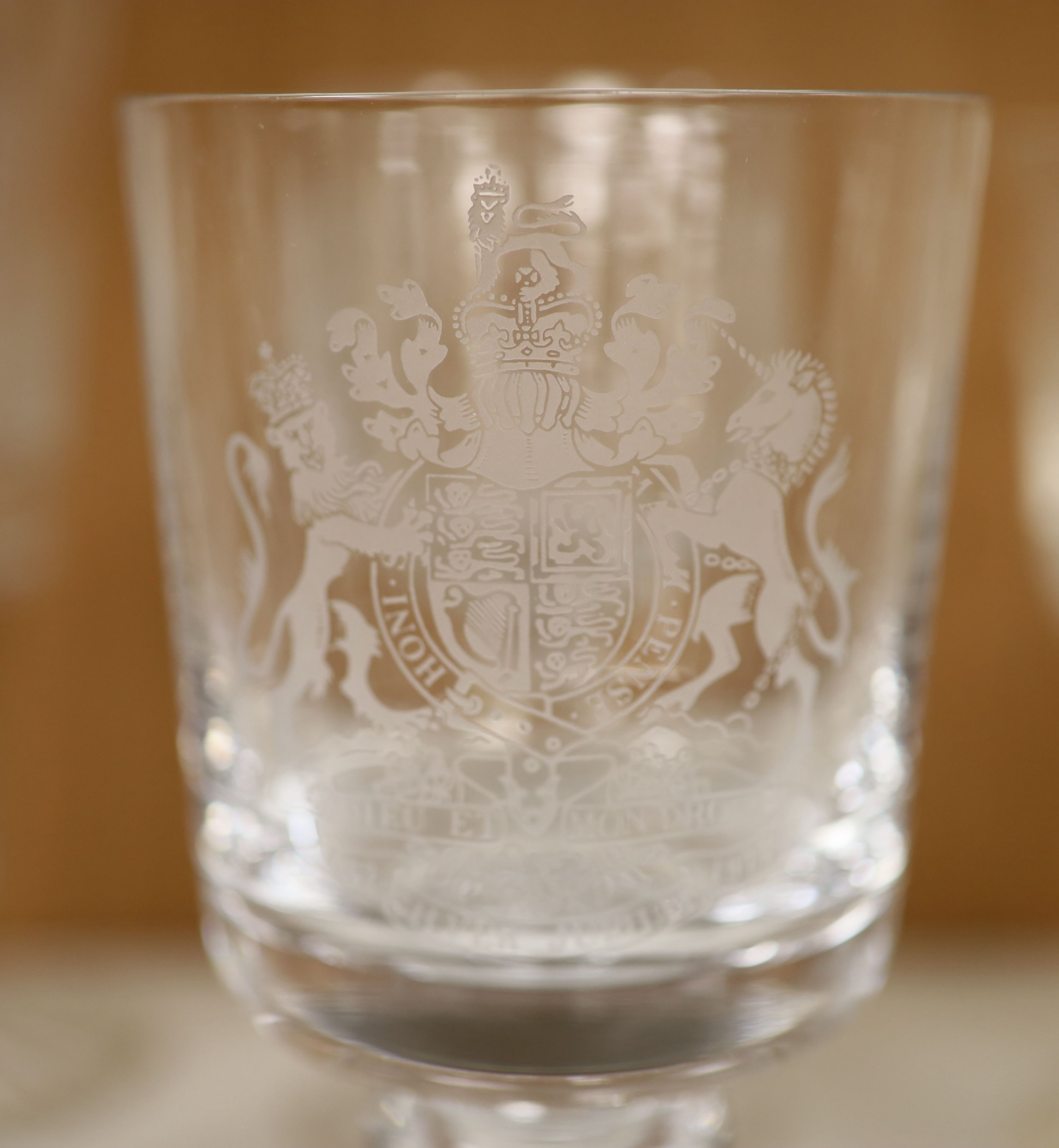 Twelve commemorative glass goblets